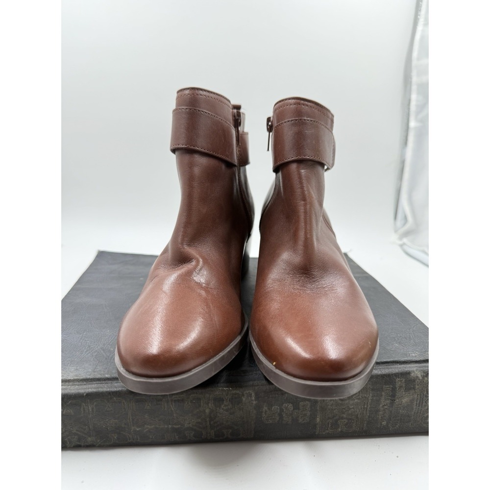 Anne Klein AK Bunty iflex Brown Leather Low Heel Ankle Boots Women's Size 7